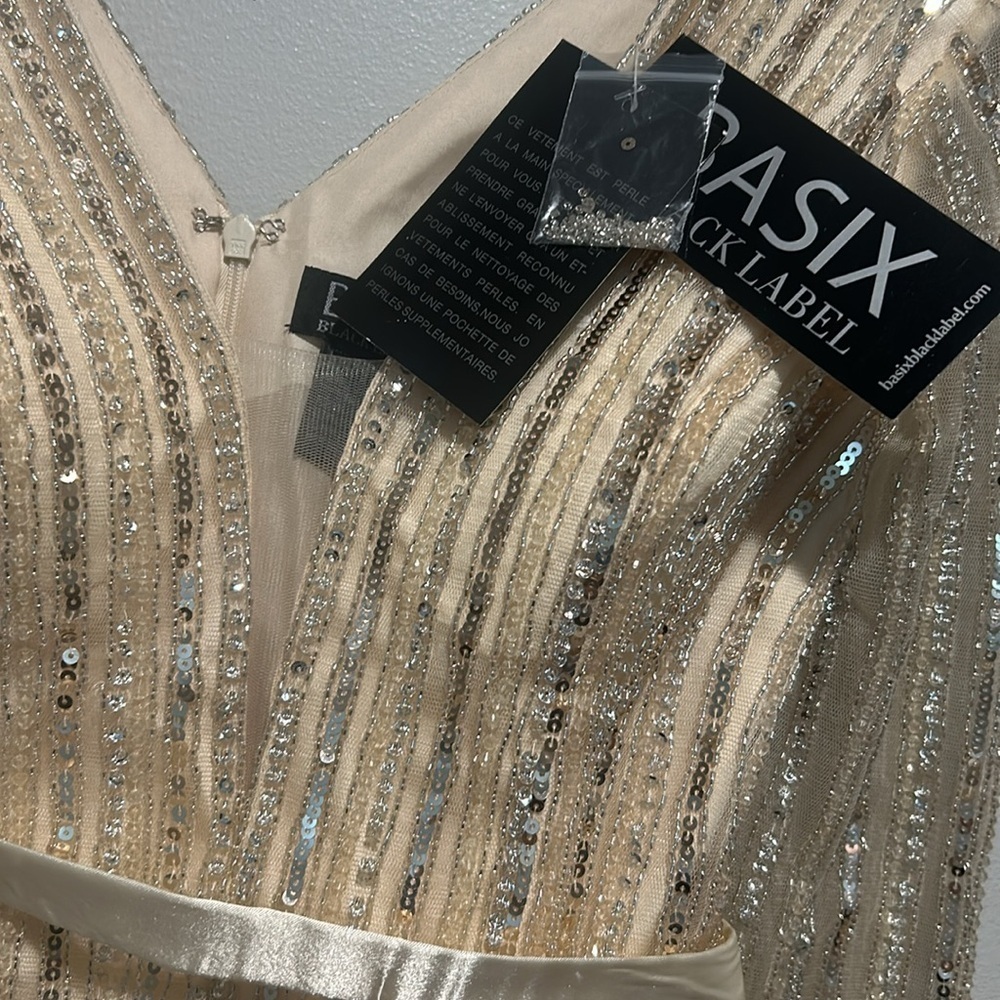 BASIX BLACK LABEL LONG SLEEVE SEQUINED GOWN IN CHAMPAGNE SIZE 6 - Picture 6 of 17